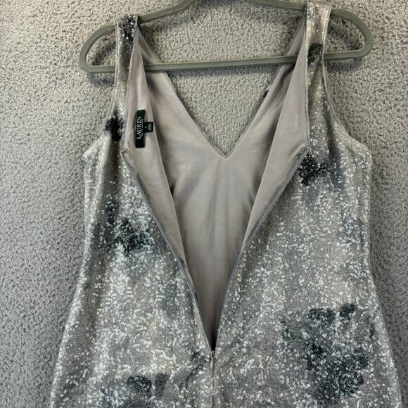 Ralph Lauren Sequin Dress 6 Glam MOB Cocktail Formal Floral Sheath Sleeveless - Picture 11 of 12